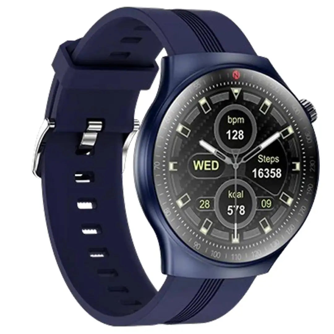 Smartwatch with a blue strap on a white background