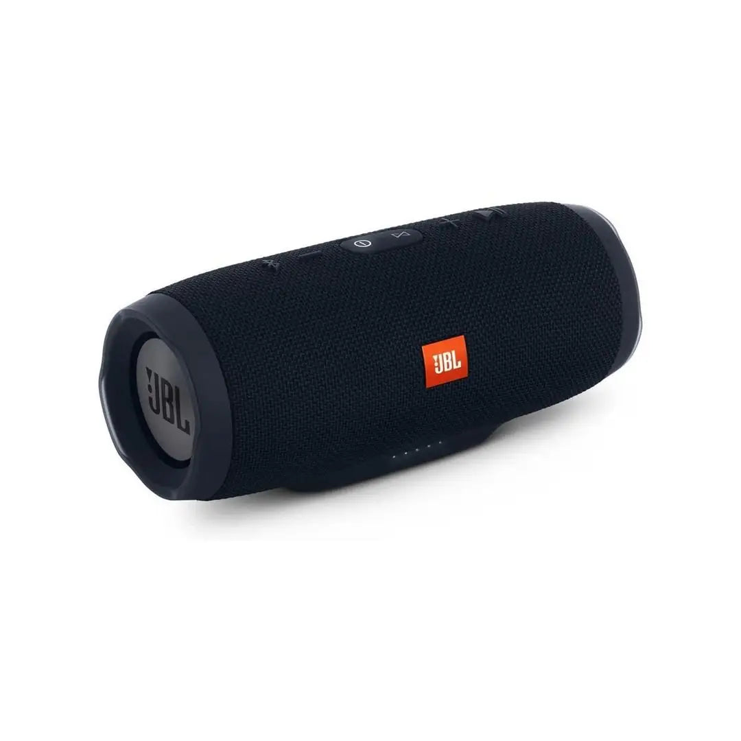 Black JBL portable speaker on a white background