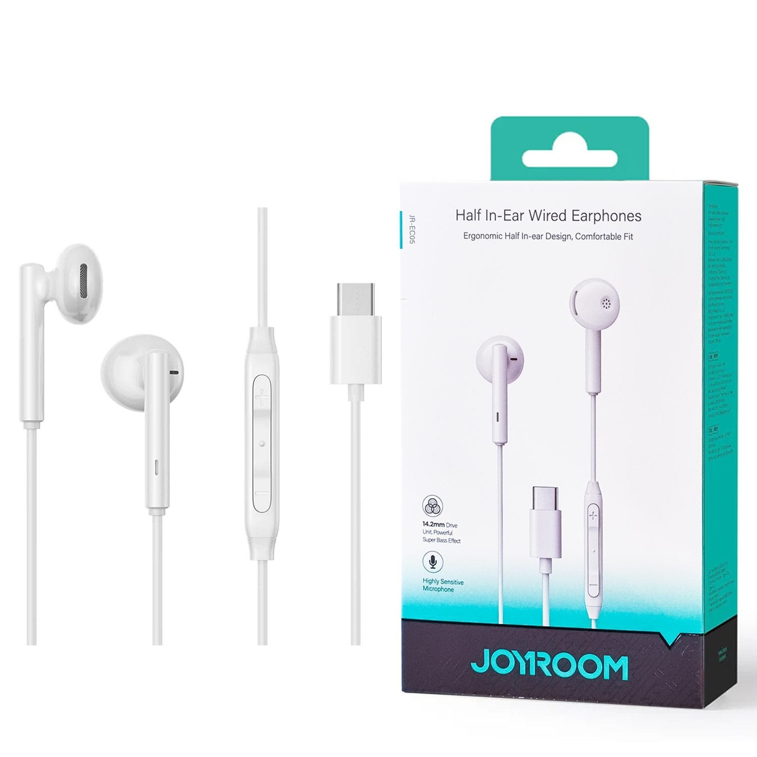 Joyroom-Ec05 Type-C Series Half In-Ear Wired Earphones-White