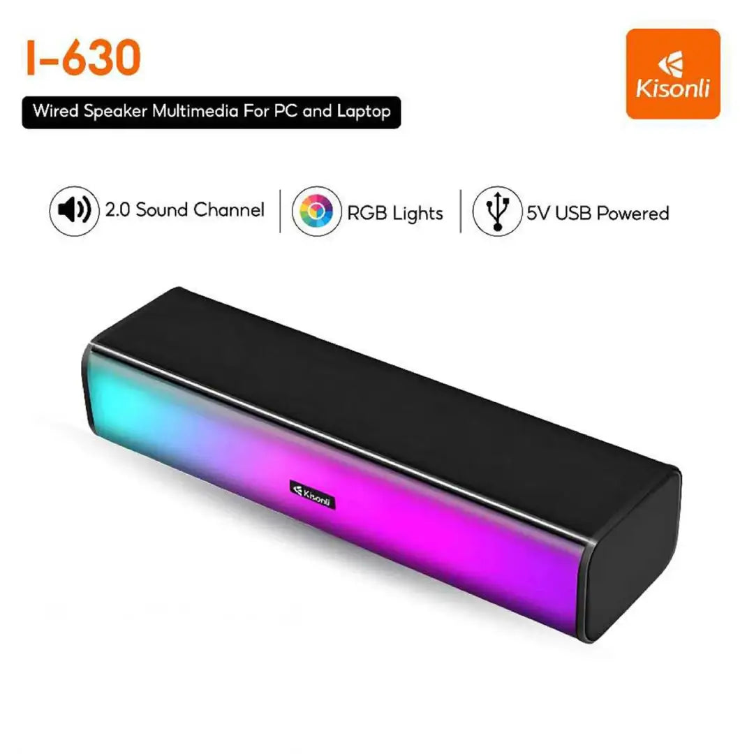 Multimedia speaker with RGB lights and Kisonli branding on a white background