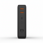 LDNIO PQ20 20000mAh power bank, top-down view showing dual orange USB-A ports, USB-C input, and power button, black 22.5W fast charger.
