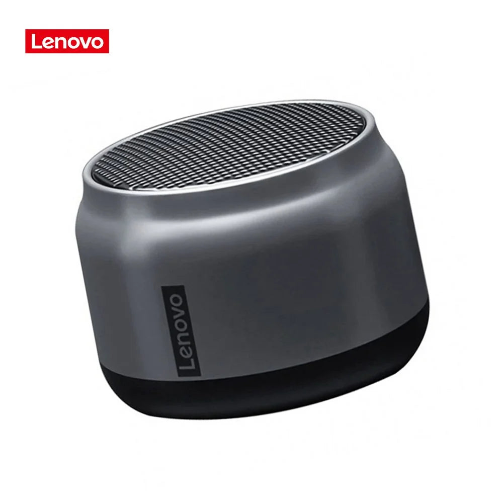 Gray Lenovo speaker on a white background