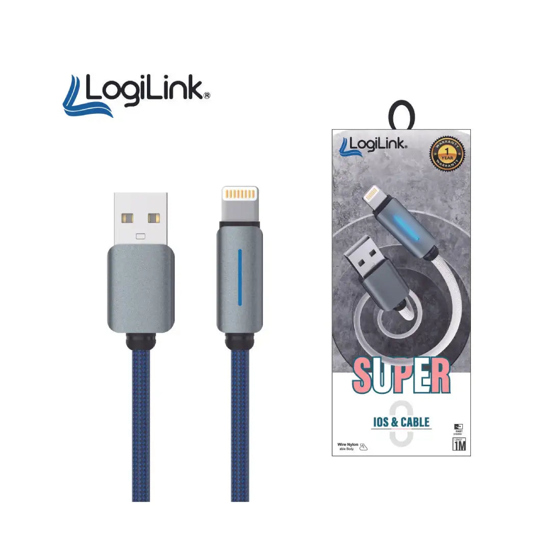 LogiLink USB to Lightning Nylon Fast Charging Cable – 1m