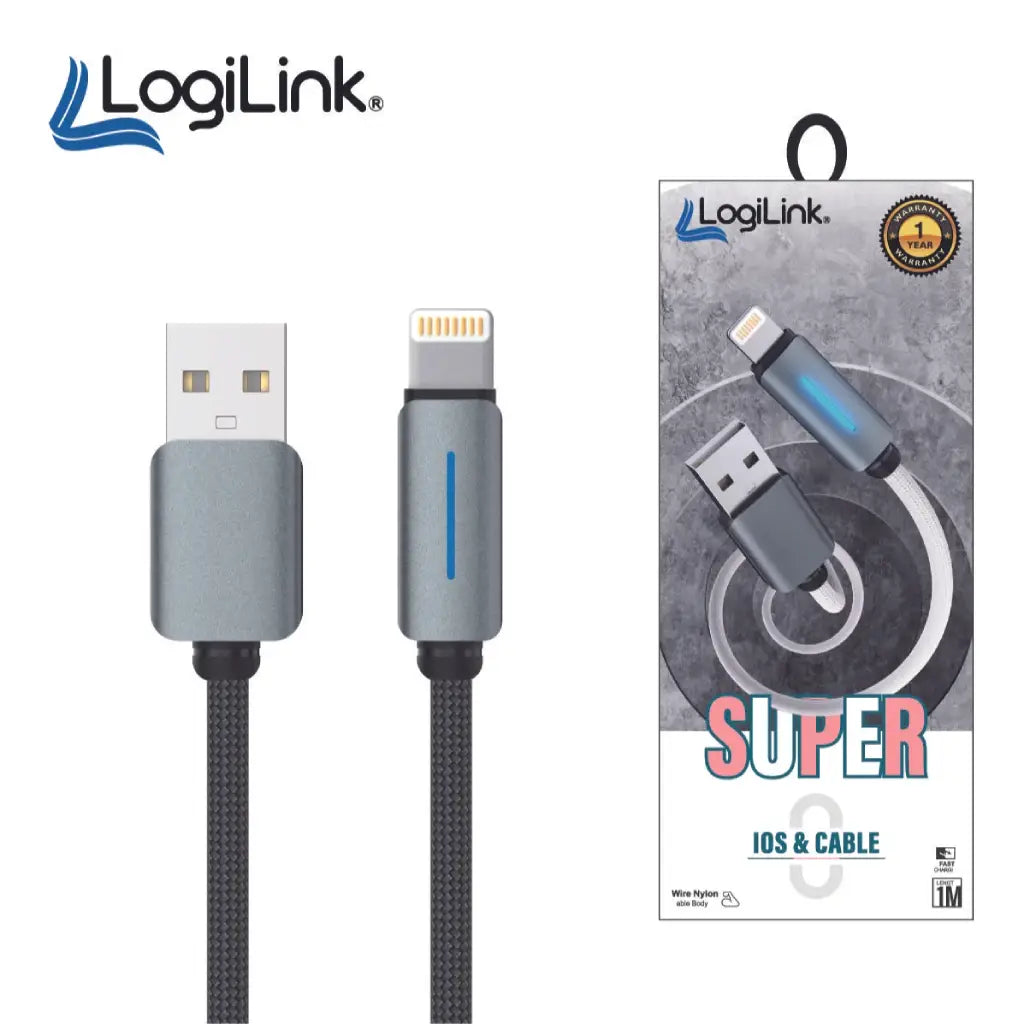 LogiLink USB cable with lightning connector and packaging on a white background