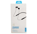 Neckband earphone packaging with Lenovo branding on a white background