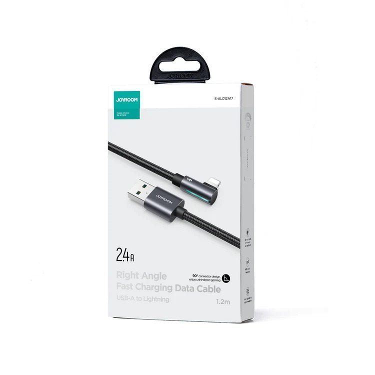Joyroom S-AL012A17 SmoothGame Series 2.4A USB-A to Lightning Right Angle Fast Charging Data Cable 1.2m-Black