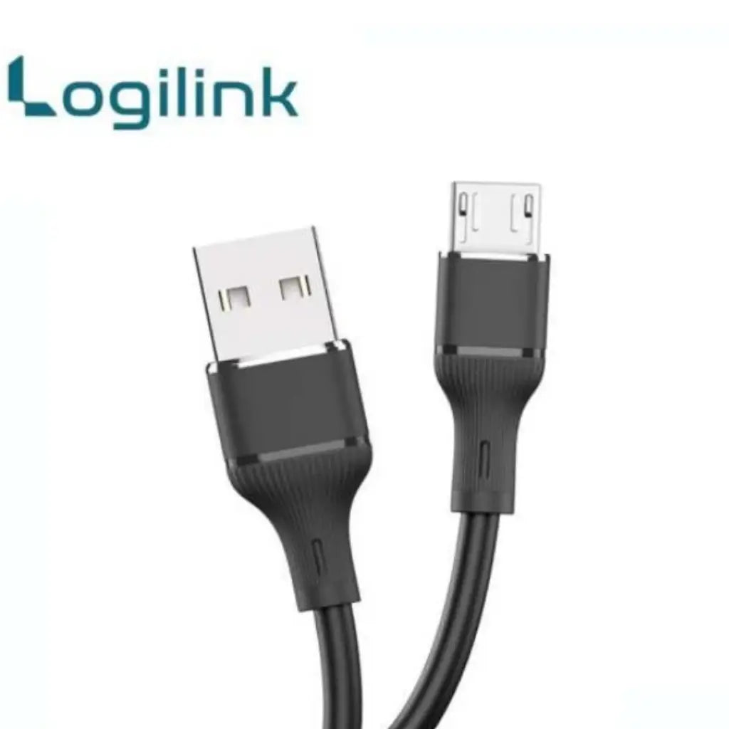 Black USB cable with connectors on a white background, featuring the Logilink brand.