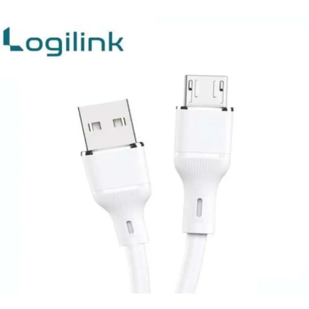 White USB cable with connectors on a white background, featuring the Logilink brand.