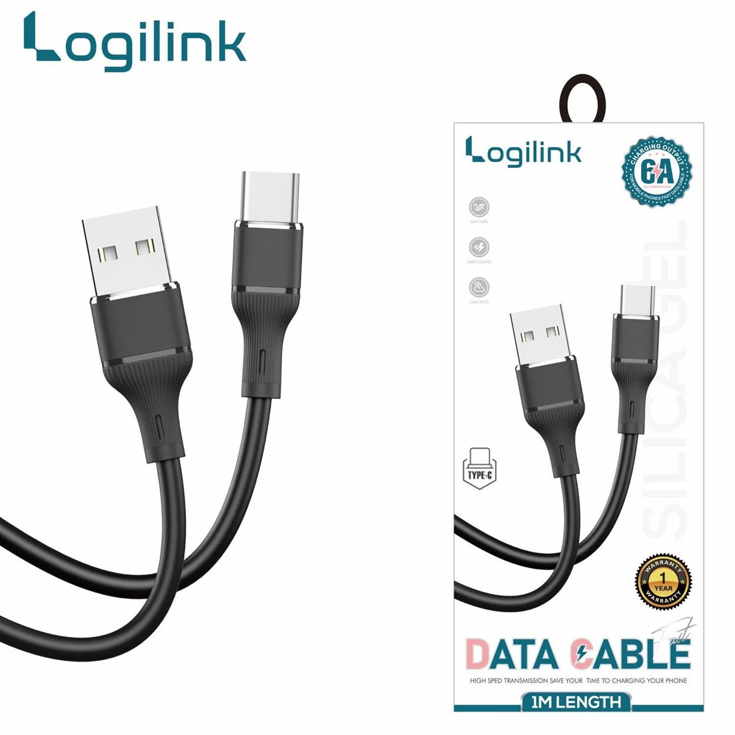 Logilink Type C To Type C Silicone Fast Charging Data Cable 1m (1 Year Warranty) Black