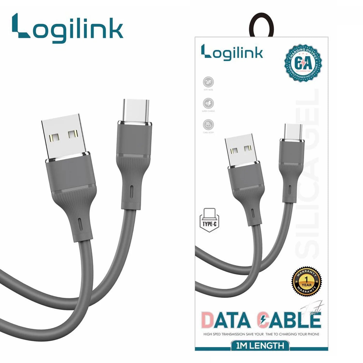 Logilink Type C To Type C Silicone Fast Charging Data Cable 1m (1 Year Warranty) Grey