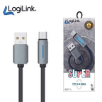Logilink Usb To Type C Nylon Fast Charging Data Cable With Light 1m (1 Year Warranty) Grey