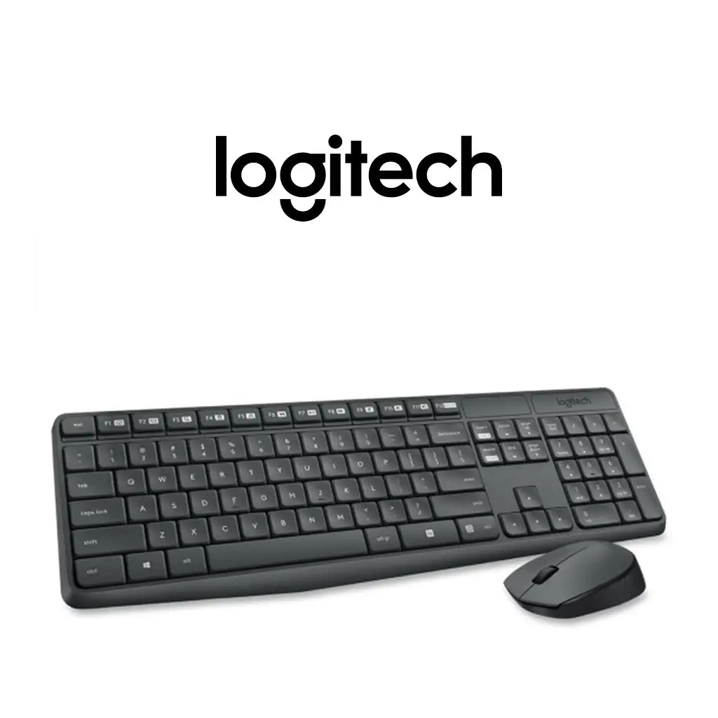 Logitech keyboard and mouse set on a white background with Logitech logo.
