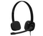 Black headset with microphone on a white background