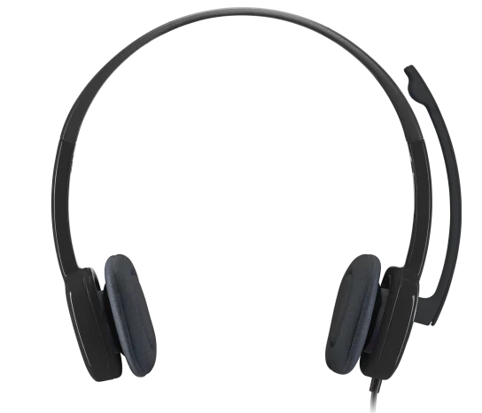 Black headset on a white background