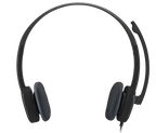 Black headset on a white background