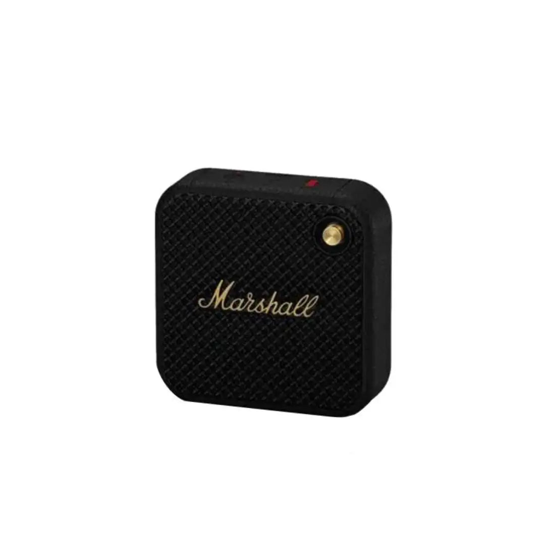 Black Marshall speaker on a white background