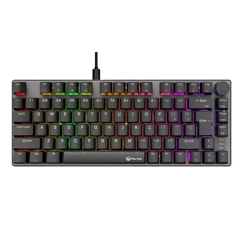 Mechanical keyboard with RGB backlighting on a white background