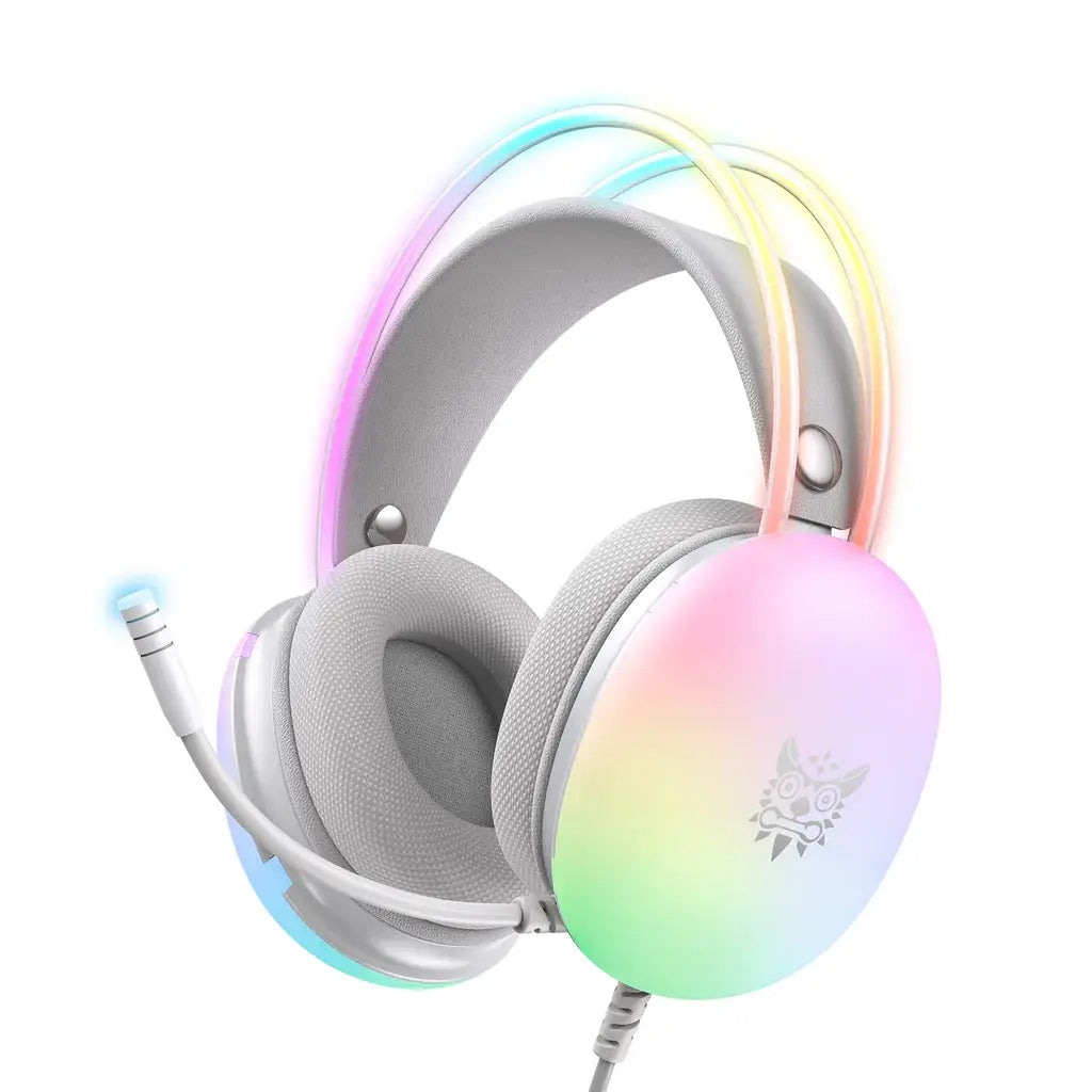 ONIKUMA-X25 PRO RGB HEAD BEAM WITH MIC 3.5MM DURABLE STEREO SURROUND GAMING HEADSET WHITE