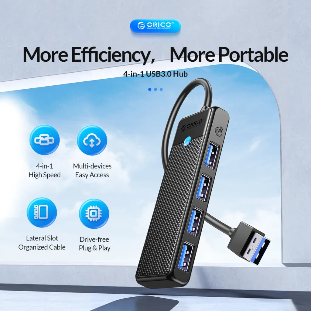 Orico Usb Hub 3.0 4 Ports Papw4a-U3-015-Bk-Ep Black Color