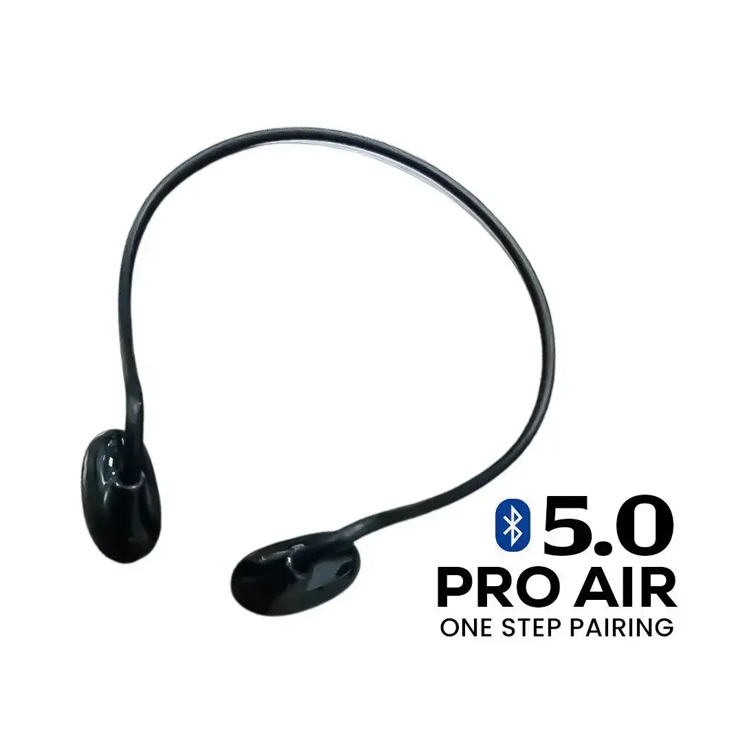 Black Bluetooth headset with '5.0 Pro Air' text on a white background
