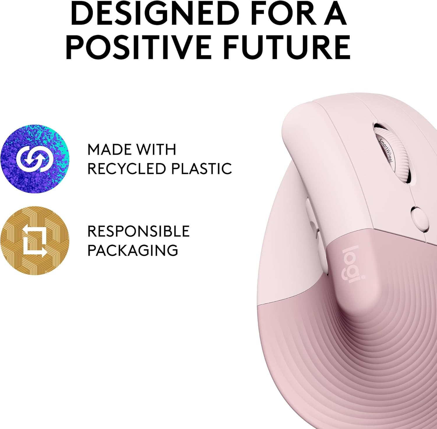 Logitech Lift Vertical Wireless Mouse – Comfort Meets Style (Gray, Black & Rose)