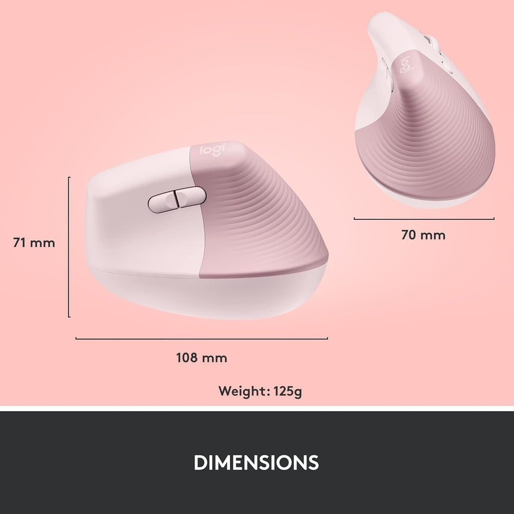 Logitech Lift Vertical Wireless Mouse – Comfort Meets Style (Gray, Black & Rose)
