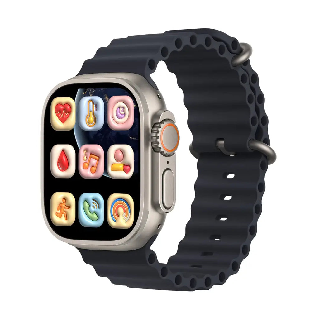 Smartwatch with a black band on a white background