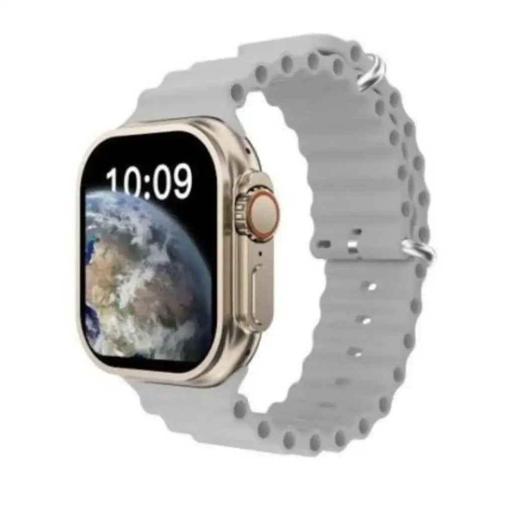 Smartwatch with a gray perforated band on a white background