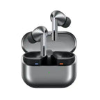 Samsung Galaxy Buds3 Pro earbuds with charging case and packaging on a white background
