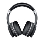 Black over-ear headphones with silver accents on a white background