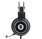 Black gaming headset with a brand logo on a white background