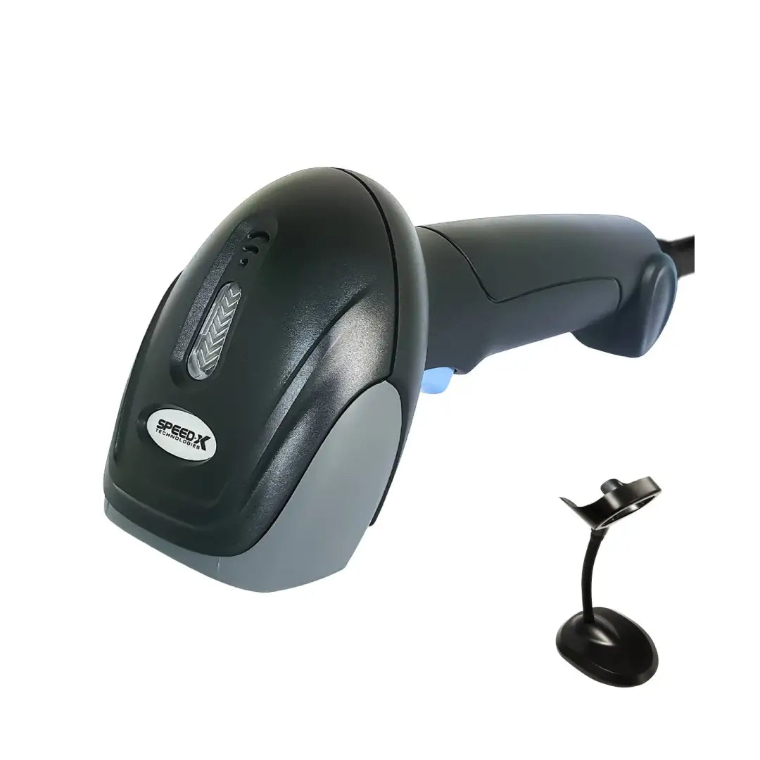 Barcode scanner with stand on a white background