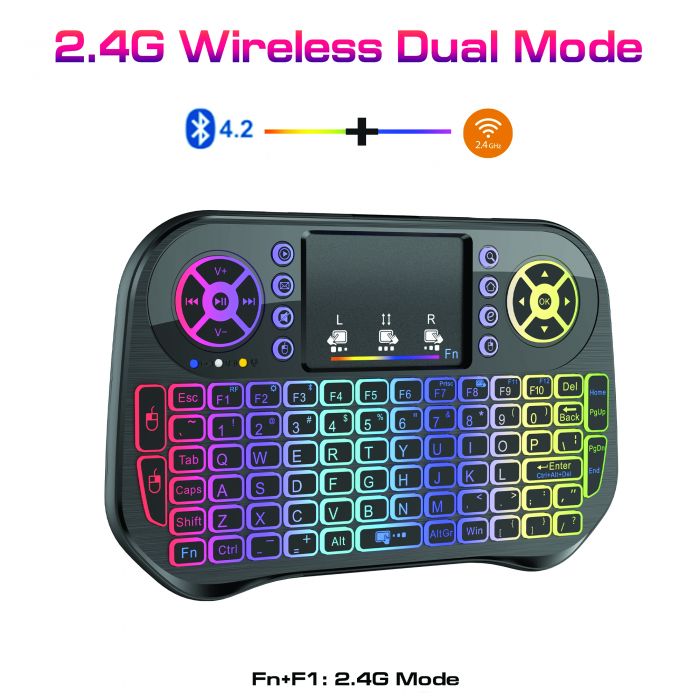 Speedx I10 Mini Wireless+bluetooth Touchpad 7 Color Backlit Light 2.4ghz