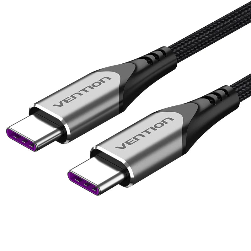 Cotton Braided USB 2.0 C Male to C Male 5A Cable 1M 3A Gray Aluminum Alloy Type