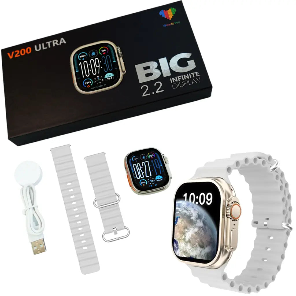 V200 New Fashion Ultra 2.2 Large Screen Ip68 Waterproof Sport Smart Watch With Wearfit Pro App Black, Orange Grey