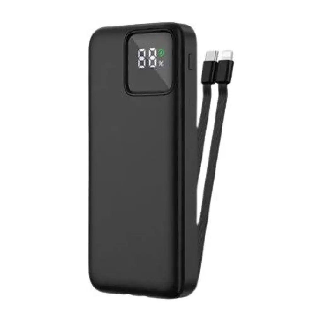WIWU JC-18 10000mAh power bank front view with LED battery display and built-in charging cables portable fast charger