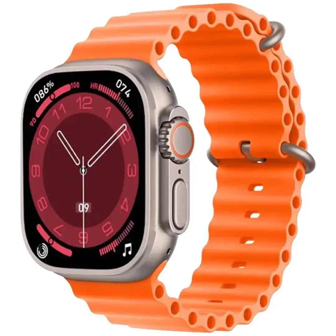 Smartwatch with an orange band on a white background