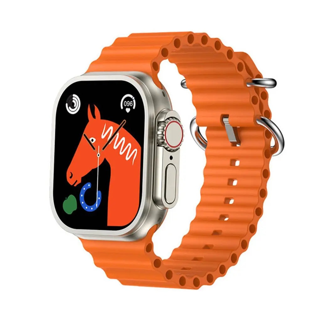 Smartwatch with an orange band on a white background