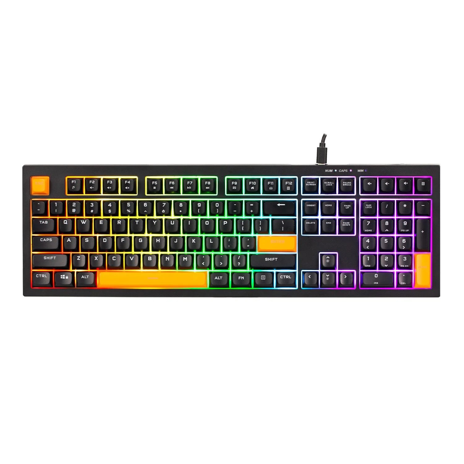 Mechanical keyboard with RGB lighting on a white background