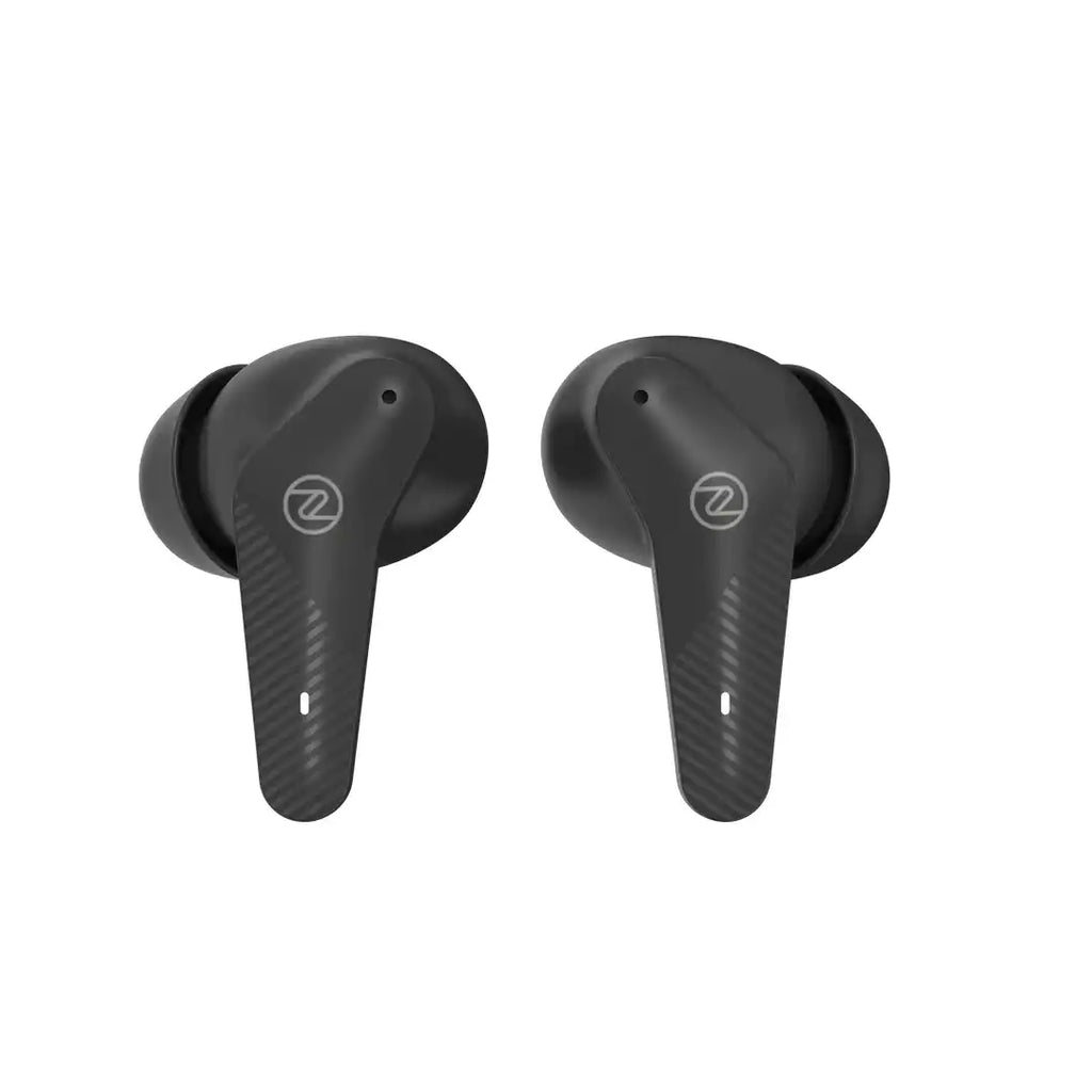 pair of black color air buds on the white background