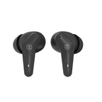 pair of black color air buds on the white background