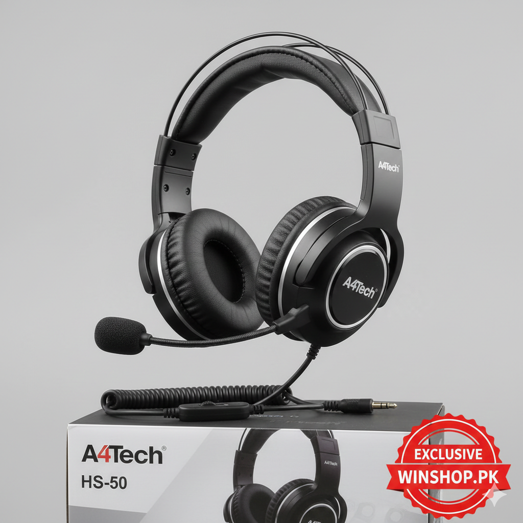 A4Tech HS-50 Wired Stereo Headset – High Bass & Noise-Cancelling Mic