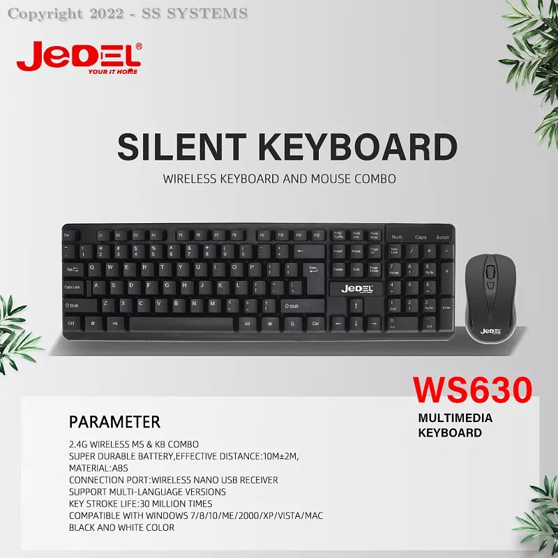 Jedel WS630 Wireless Keyboard and Mouse Combo – 2.4GHz Lag-Free Connection, 10m Range & Ergonomic Design