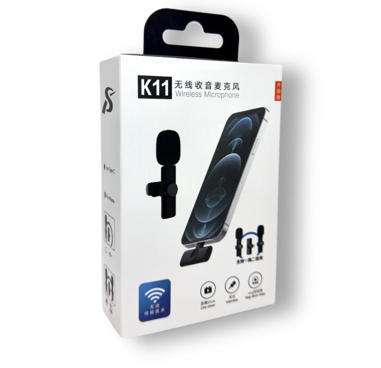 K11 2 IN 1 COLLAR WIRELESS MICROPHONE IPHONE/ANDROID & TYPE C SUPPORTED