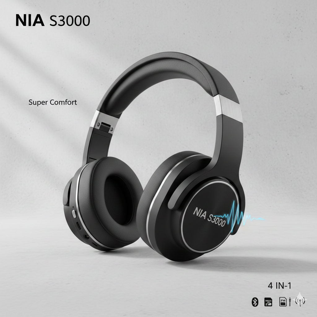 NIA S3000 Wireless Headphones – 4-in-1 Entertainment Hub with Super Bass, FM Radio & TF Card Player