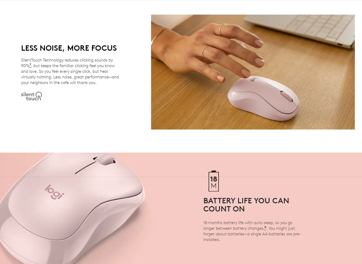 Logitech M240 Bluetooth Silent Mouse – Black 🖤 | White ⚪ | Pink 🌸