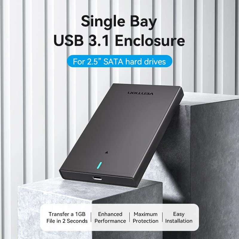 Vention 2.5 Inch SATA Hard Drive Enclosure (USB 3.1 Gen 2-C) Black