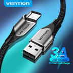 Cotton Braided USB-C to USB 2.0-A Cable 2M 3A Gray Aluminum Alloy Type