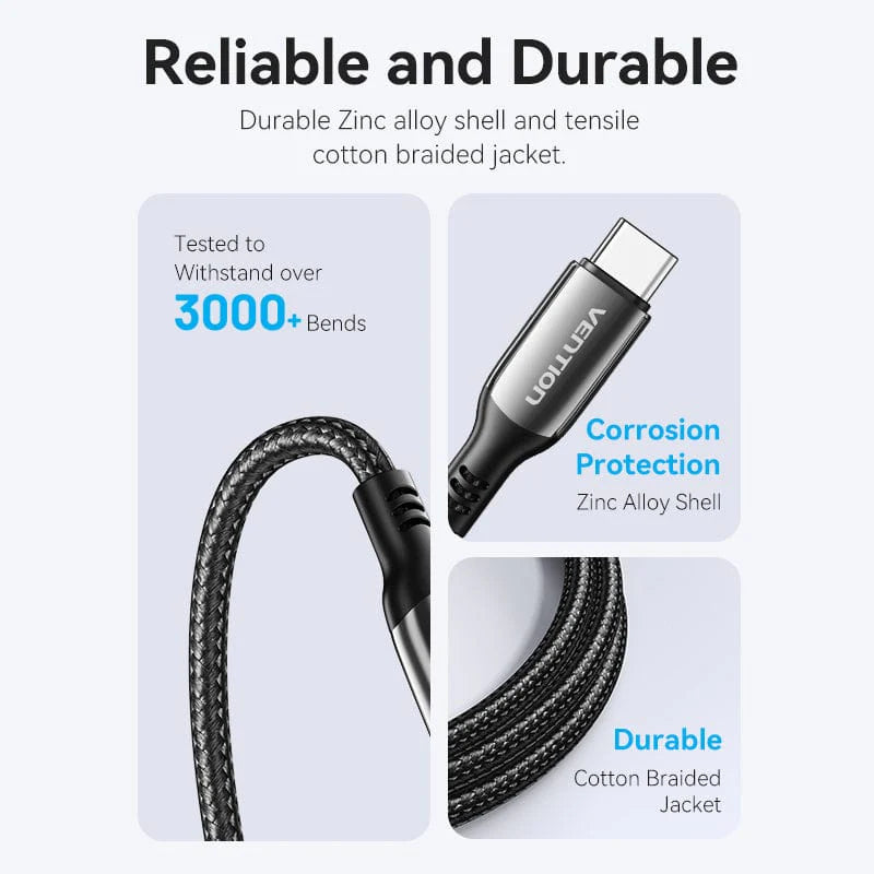 Cotton Braided USB 2.0 C Male to C Male 5A Cable 1.2M Gray Zinc Alloy Type
