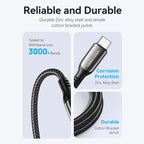 Cotton Braided USB 2.0 C Male to C Male 5A Cable 1.2M Gray Zinc Alloy Type